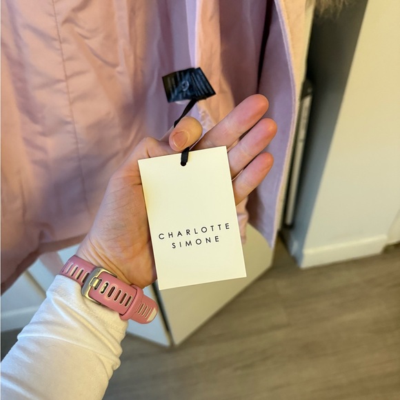 Charlotte Simone Blush Pink Fur Trim Trench Coat - Picture 4 of 4